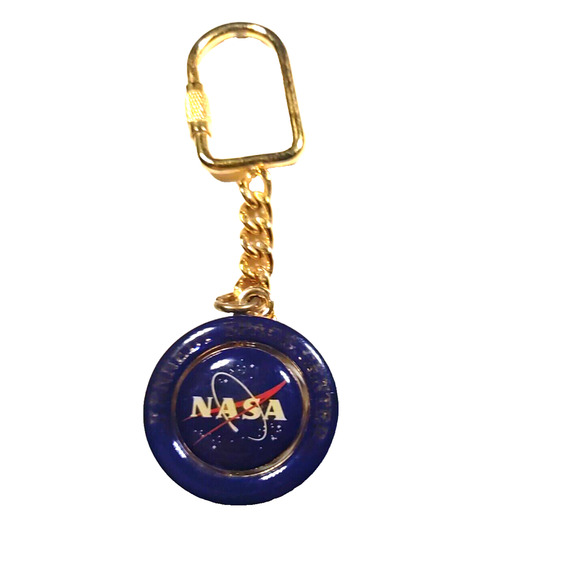 NASA National Space Center Blue Gold Tone Spinner Keychain Souvenir - Picture 2 of 4